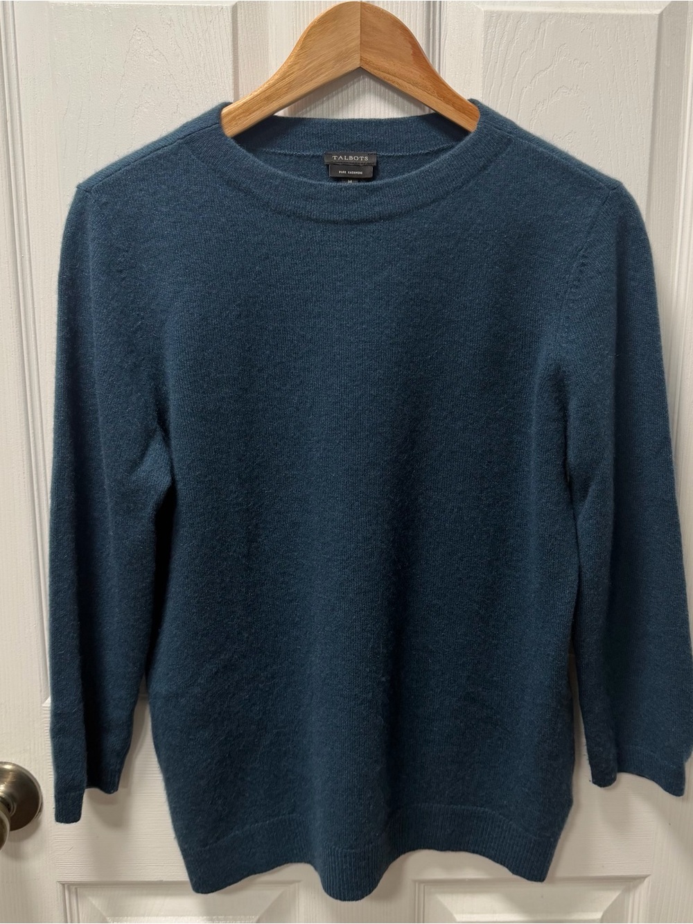 Talbots Pure Cashmere 3/4 Sleeve Sweater, Deep Teal/Blue. Super Soft. Medium